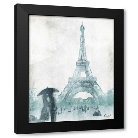 Love in Paris Black Modern Wood Framed Art Print with Double Matting by OnRei