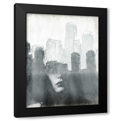 Skyline Mind Black Modern Wood Framed Art Print with Double Matting by OnRei