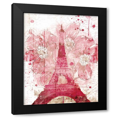 Paris Bloom Black Modern Wood Framed Art Print with Double Matting by OnRei