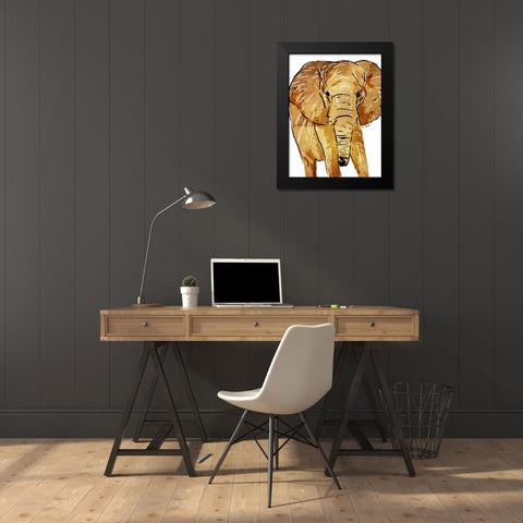 Golden Elephant Black Modern Wood Framed Art Print by OnRei