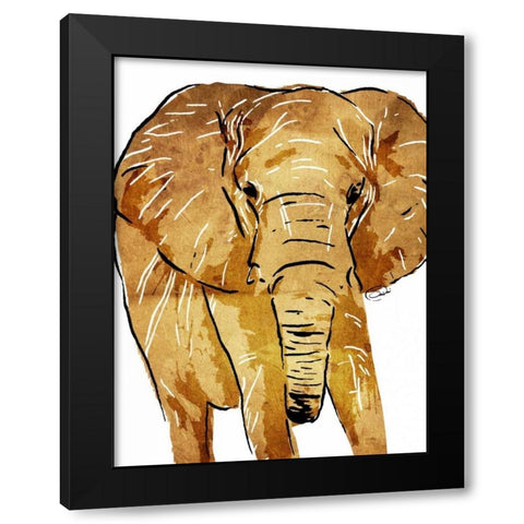 Golden Elephant Black Modern Wood Framed Art Print with Double Matting by OnRei