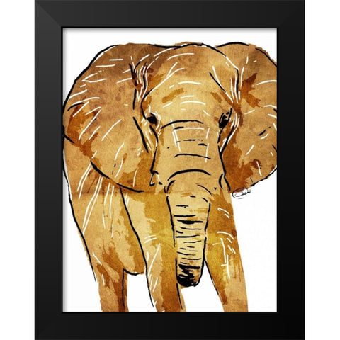 Golden Elephant Black Modern Wood Framed Art Print by OnRei