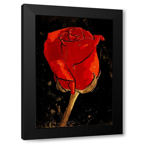 Golden Rose Black Modern Wood Framed Art Print with Double Matting by OnRei