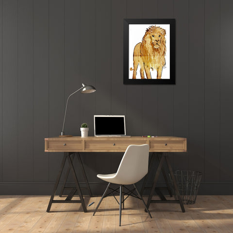 Golden Lion Black Modern Wood Framed Art Print by OnRei