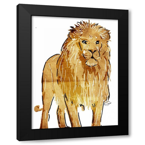 Golden Lion Black Modern Wood Framed Art Print with Double Matting by OnRei