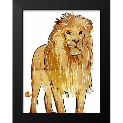 Golden Lion Black Modern Wood Framed Art Print by OnRei