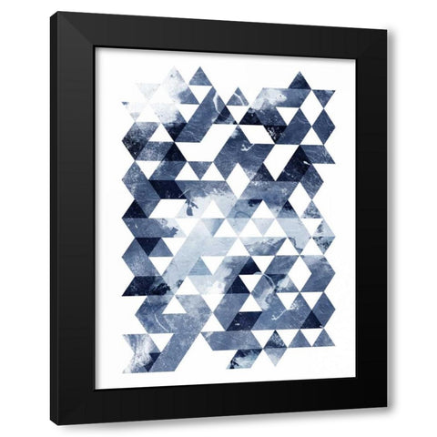 Blue Triangles Black Modern Wood Framed Art Print with Double Matting by OnRei