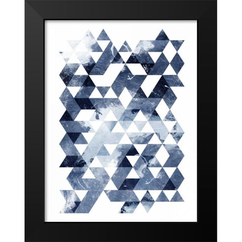 Blue Triangles Black Modern Wood Framed Art Print by OnRei