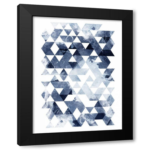 Blue Triangles Mate Black Modern Wood Framed Art Print with Double Matting by OnRei