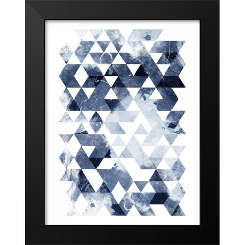 Blue Triangles Mate Black Modern Wood Framed Art Print by OnRei