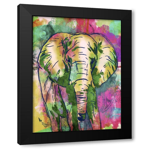 Elephant Dark Bright Henna Black Modern Wood Framed Art Print with Double Matting by OnRei