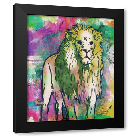 Lion Dark Bright Henna Black Modern Wood Framed Art Print with Double Matting by OnRei