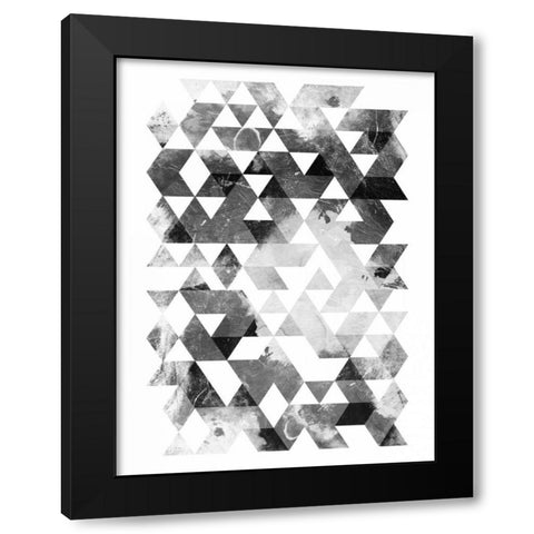 Black And White Triangles Black Modern Wood Framed Art Print with Double Matting by OnRei