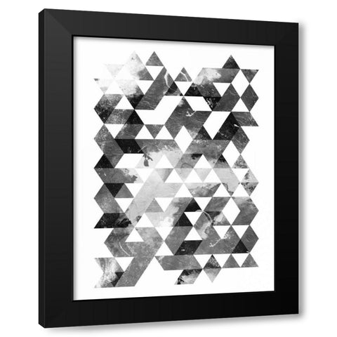 Black And White Triangles Mate Black Modern Wood Framed Art Print with Double Matting by OnRei