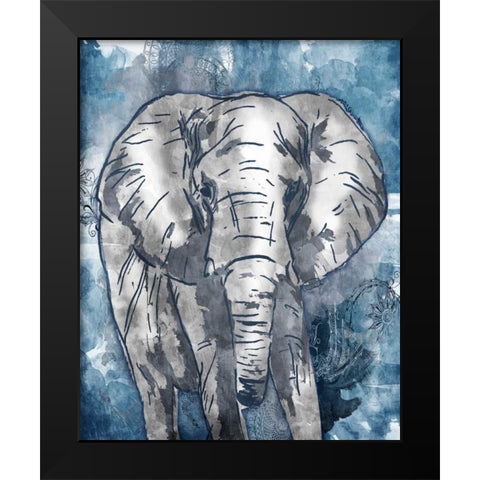 Grey Blue Elephant Black Modern Wood Framed Art Print by OnRei