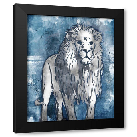 Grey Blue Lion Black Modern Wood Framed Art Print with Double Matting by OnRei