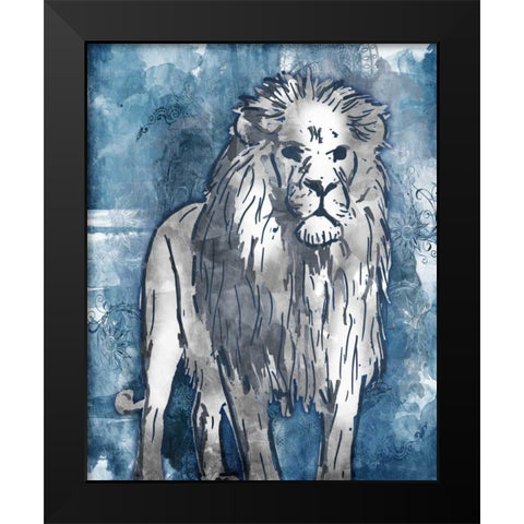 Grey Blue Lion Black Modern Wood Framed Art Print by OnRei