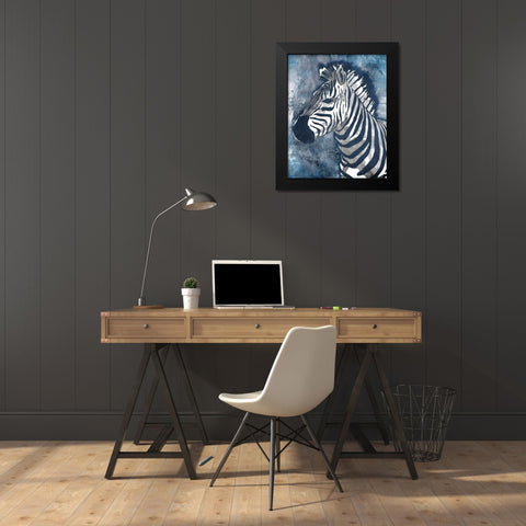 Grey Blue Zebra Black Modern Wood Framed Art Print by OnRei