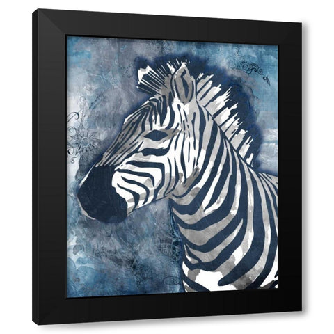 Grey Blue Zebra Black Modern Wood Framed Art Print with Double Matting by OnRei