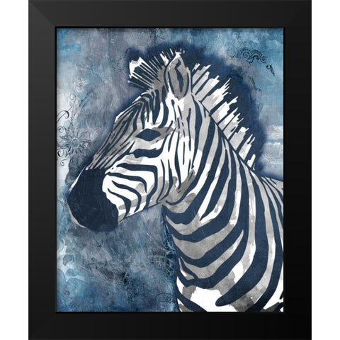 Grey Blue Zebra Black Modern Wood Framed Art Print by OnRei