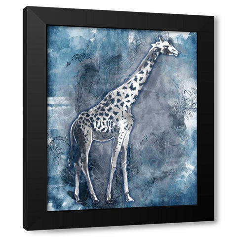 Grey Blue Giraffe Black Modern Wood Framed Art Print with Double Matting by OnRei