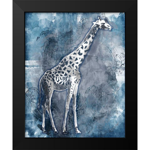 Grey Blue Giraffe Black Modern Wood Framed Art Print by OnRei