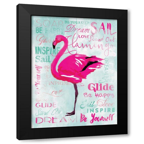 Sky Flamingo Black Modern Wood Framed Art Print with Double Matting by OnRei