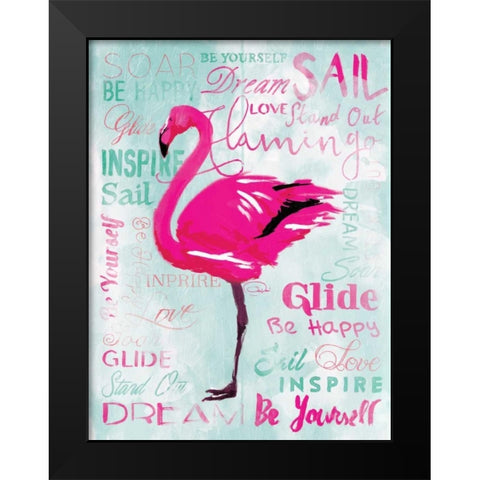 Sky Flamingo Black Modern Wood Framed Art Print by OnRei