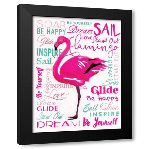 Wordy Flamingo Black Modern Wood Framed Art Print with Double Matting by OnRei