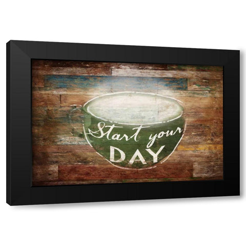 Start Your Day Black Modern Wood Framed Art Print with Double Matting by OnRei