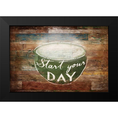 Start Your Day Black Modern Wood Framed Art Print by OnRei