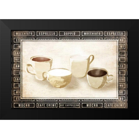 Row Of Coffee Cream Black Modern Wood Framed Art Print by OnRei