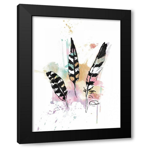 Calm Three Feathers Black Modern Wood Framed Art Print with Double Matting by OnRei