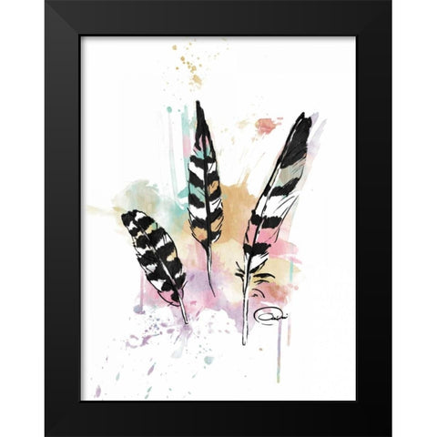 Calm Three Feathers Black Modern Wood Framed Art Print by OnRei