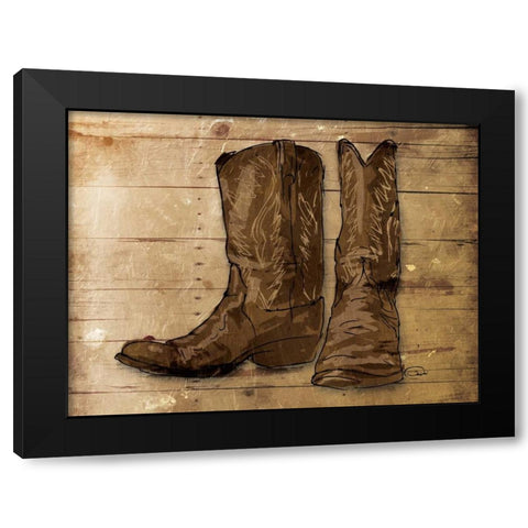 Sketched Boots Black Modern Wood Framed Art Print with Double Matting by OnRei