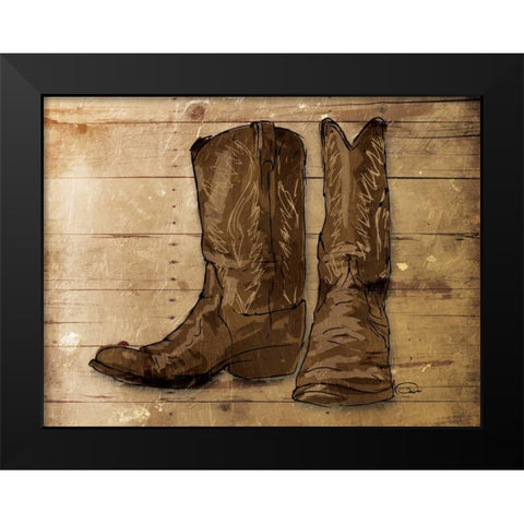 Sketched Boots Black Modern Wood Framed Art Print by OnRei