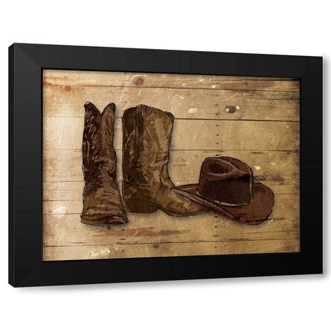 Sketched Hat And Boots Black Modern Wood Framed Art Print with Double Matting by OnRei