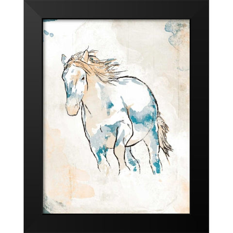 Running Horse Blue Black Modern Wood Framed Art Print by OnRei