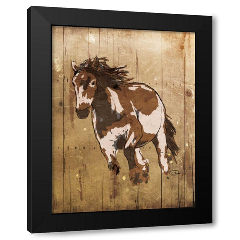 Running Horse Black Modern Wood Framed Art Print with Double Matting by OnRei