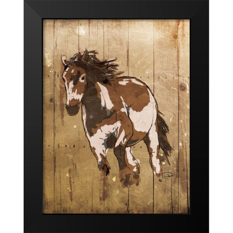 Running Horse Black Modern Wood Framed Art Print by OnRei