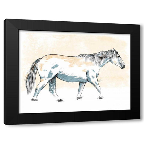 Walking Horse Blue Black Modern Wood Framed Art Print with Double Matting by OnRei