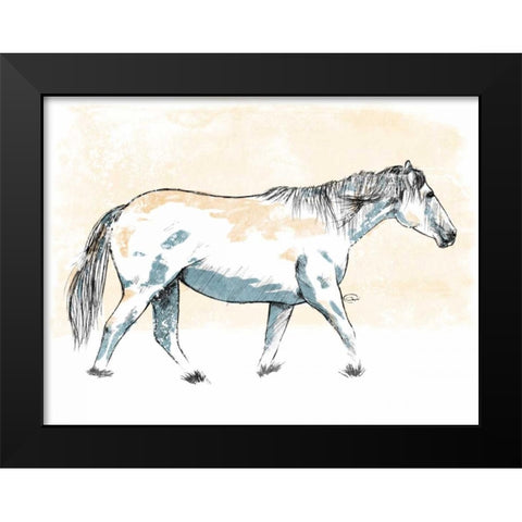 Walking Horse Blue Black Modern Wood Framed Art Print by OnRei