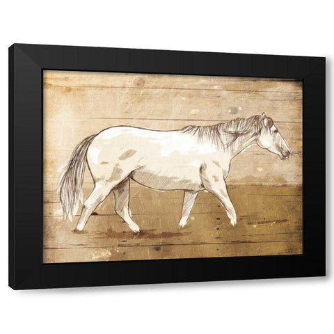 Walking Horse Black Modern Wood Framed Art Print with Double Matting by OnRei