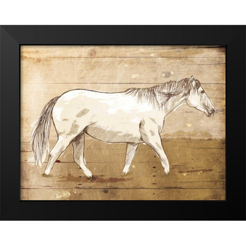 Walking Horse Black Modern Wood Framed Art Print by OnRei