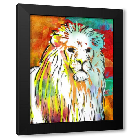 Vibrant Lion Black Modern Wood Framed Art Print with Double Matting by OnRei