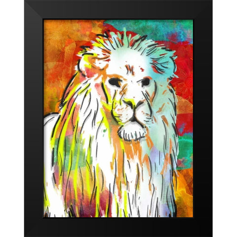 Vibrant Lion Black Modern Wood Framed Art Print by OnRei