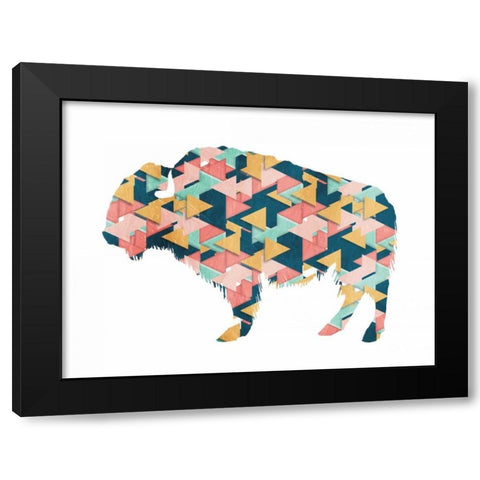 Layered Bull Triangles Black Modern Wood Framed Art Print with Double Matting by OnRei