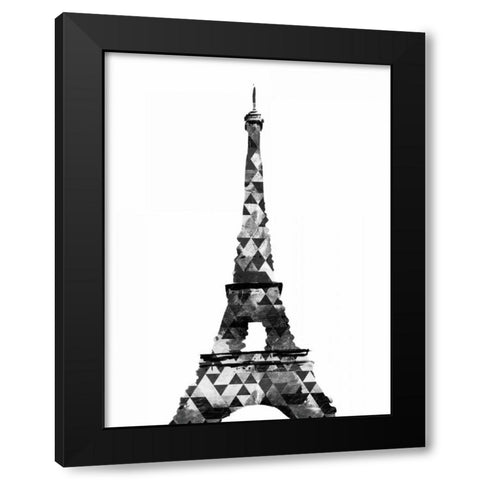 Grey Eiffel Triangles Black Modern Wood Framed Art Print with Double Matting by OnRei