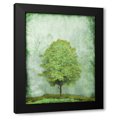 Green Tree Black Modern Wood Framed Art Print with Double Matting by OnRei