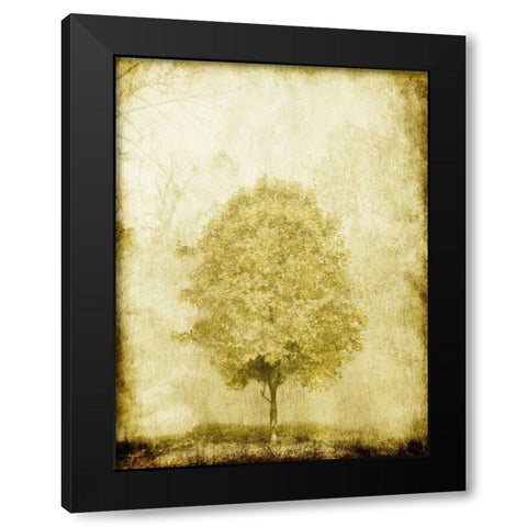 Golden Tree Black Modern Wood Framed Art Print with Double Matting by OnRei